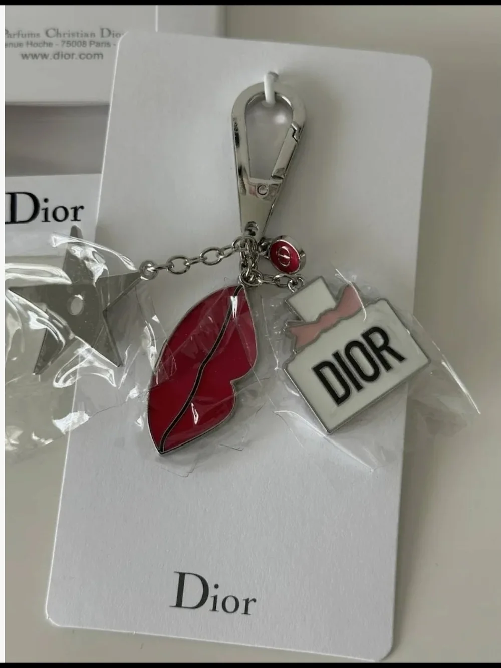 Dior Silver Star Charm Keyring with Dior Tag-NIB!